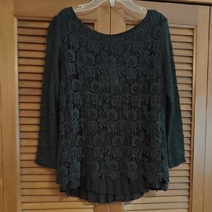 NWT Adiva Black Floral Lace Blouse